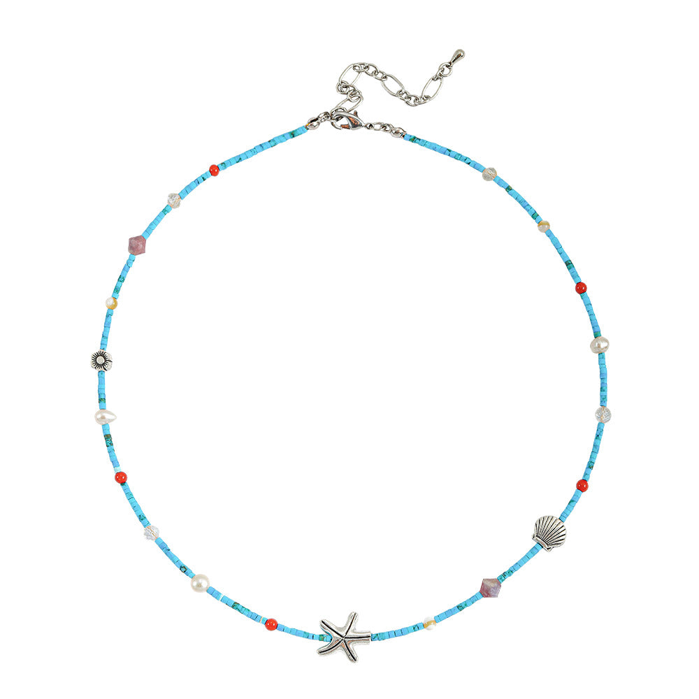 Colored natural stone pearl beaded necklace