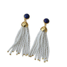 Load image into Gallery viewer, Lapis lazuli white rice bead tassel 925 silver needle earrings