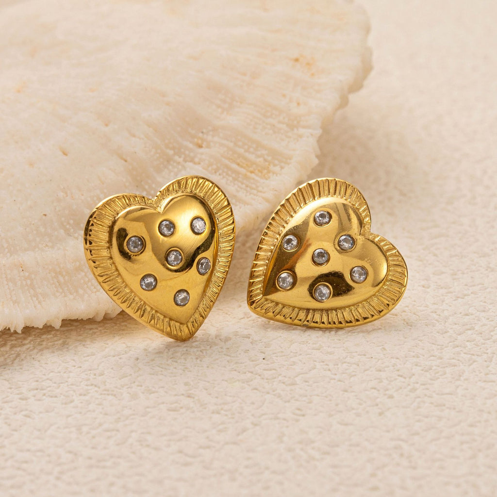 18K stainless steel heart-shaped earrings set with zircon