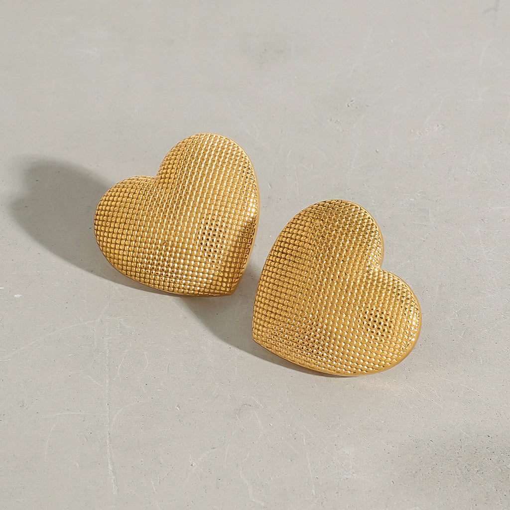 Golden stainless steel heart-shaped earrings