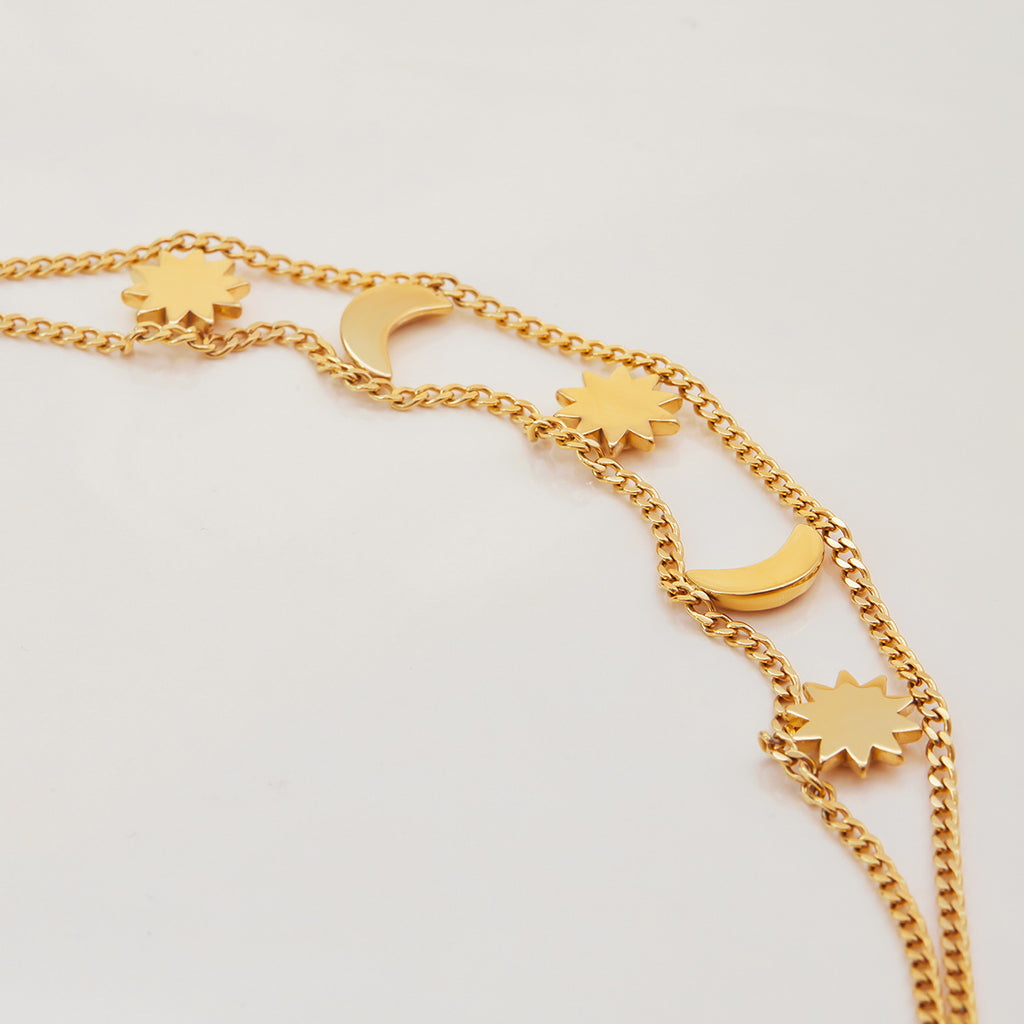 18K gold stainless steel Sun and Moon bracelet