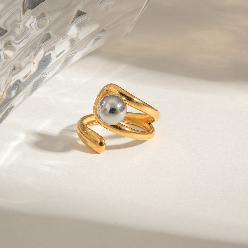 Stainless steel, gold and silver color-matched steel ball asymmetrical opening ring