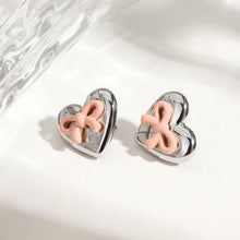 Load image into Gallery viewer, Stainless steel heart-shaped painted bow earrings
