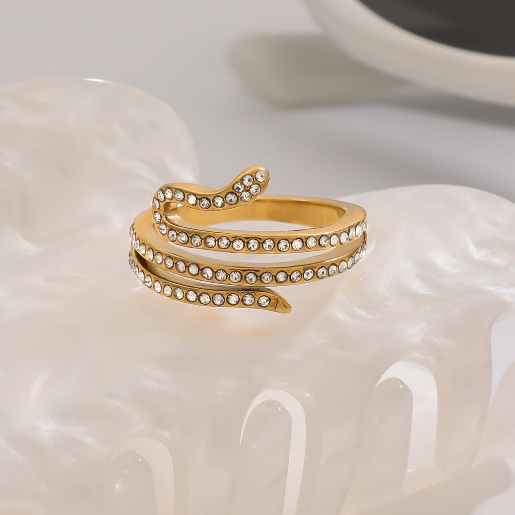 Stainless steel serpentine zircon ring