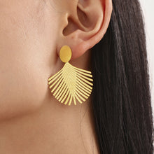 Load image into Gallery viewer, Golden stainless steel ocean beach leaf tree texture earrings
