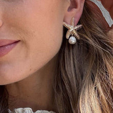 Load image into Gallery viewer, Stainless steel starfish pearl earrings