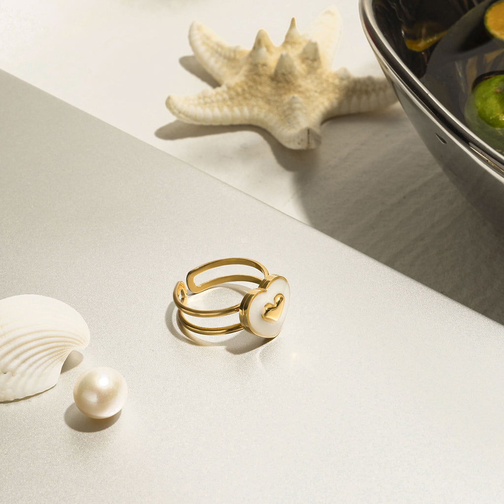 Stainless steel white oil-dripping heart-shaped opening ring