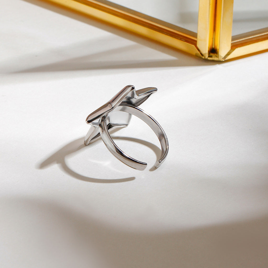 Stainless steel five-pointed star smooth open ring
