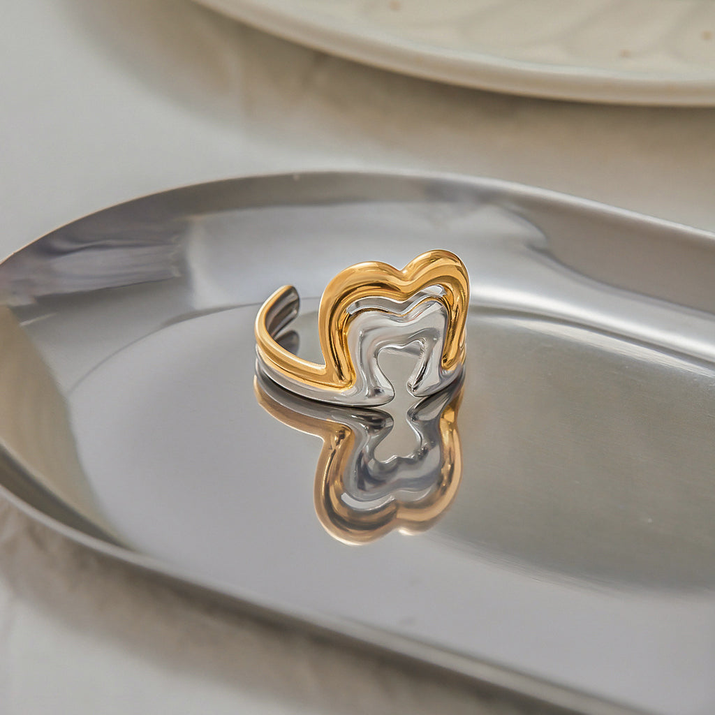 Stainless steel gold and silver color-matched heart-shaped opening ring
