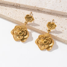 Load image into Gallery viewer, 18K gold stainless steel rose pendant earrings