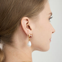 Load image into Gallery viewer, Stainless steel heart-shaped oil-dripping pearl pendant earrings