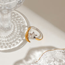 Load image into Gallery viewer, 18K gold multicolored star and moon opening ring