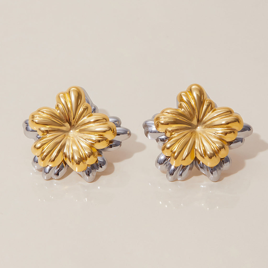 Stainless steel gold and silver color-matched flower earrings