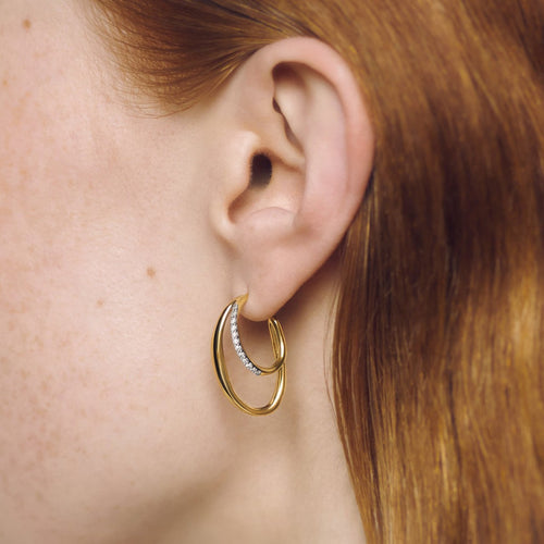 Stainless steel zirconium-encrusted C-shaped earrings