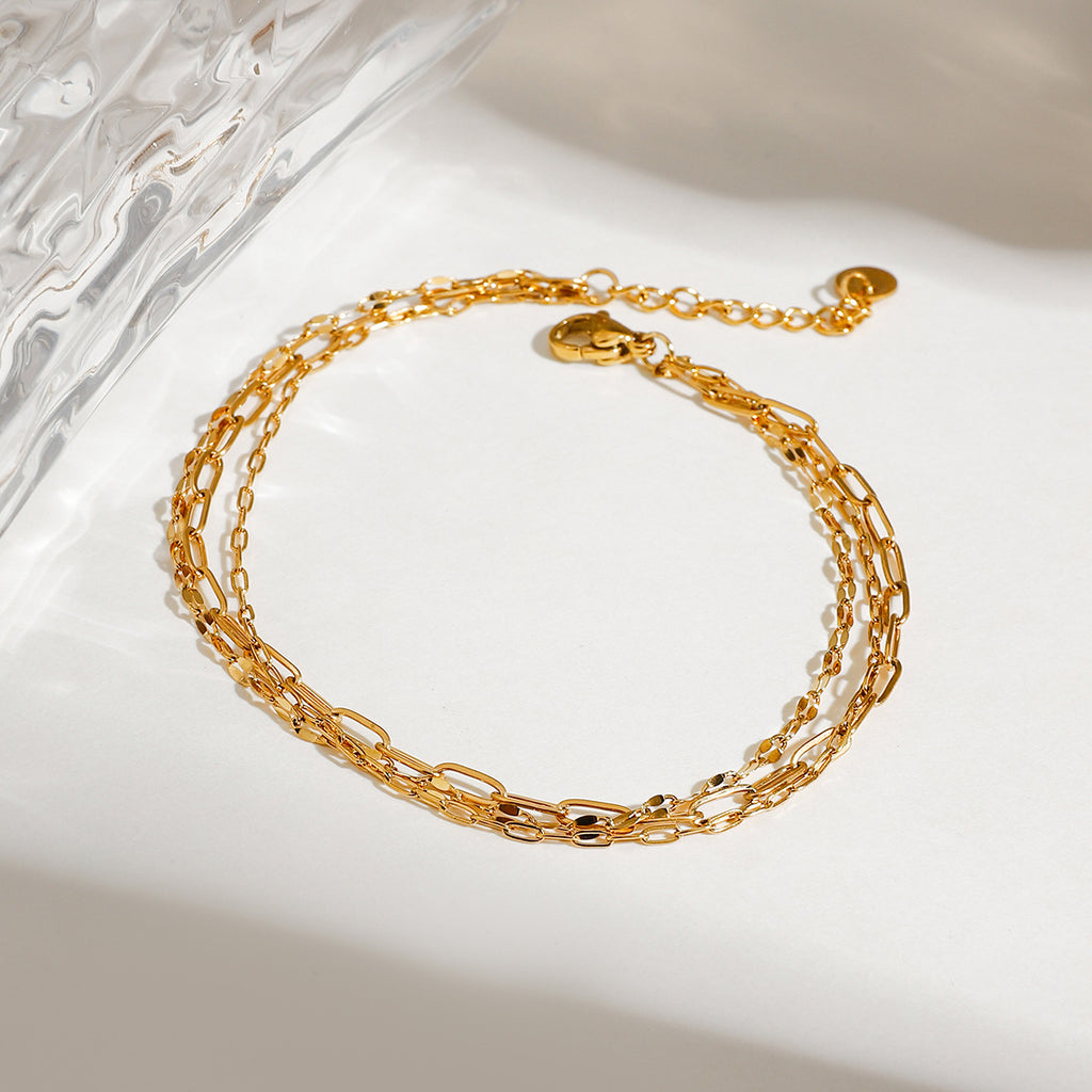 18K gold stainless steel paperclip chain three-layer foot chain