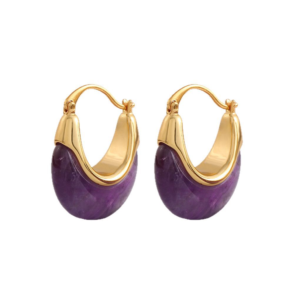 Natural amethyst U-shaped earrings