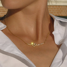 Load image into Gallery viewer, Golden stainless steel rhinestone heart-shaped necklace