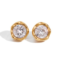 Load image into Gallery viewer, 18K gold stainless steel round white zircon earrings