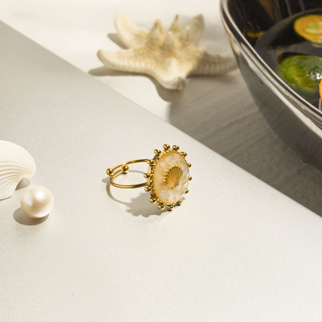 Stainless steel white oil-dripping shell open ring