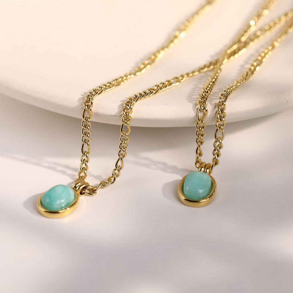 18K real gold color retention mint green Roman natural stone oval Tianhe stone necklace