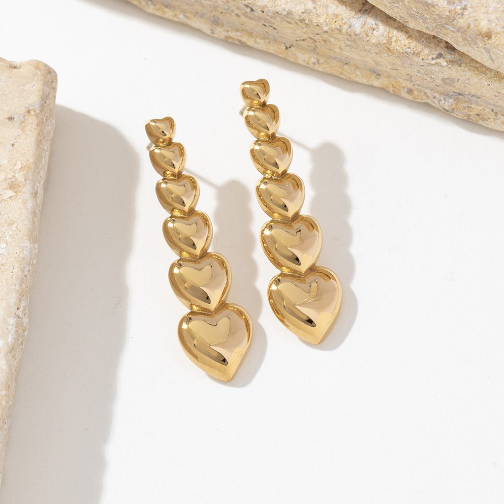 18K gold stainless steel long heart-shaped earrings