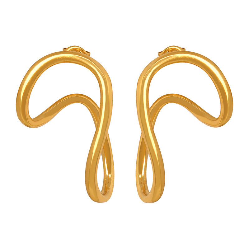 Golden stainless steel irregular-shaped encircling exaggerated earrings