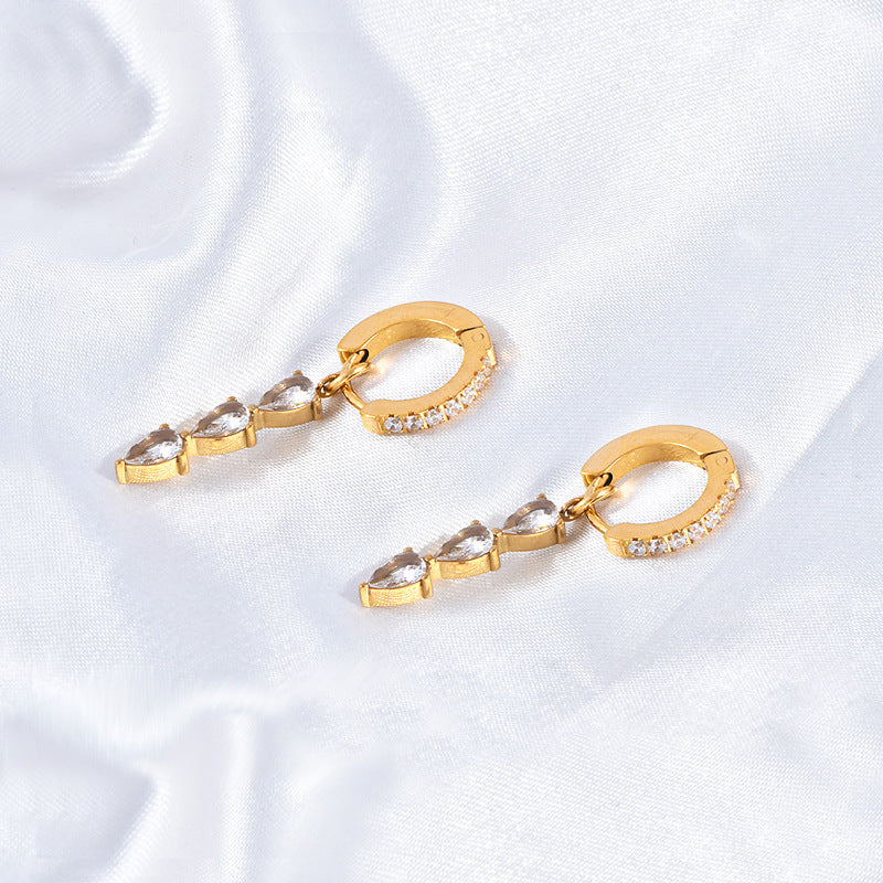 Stainless steel water drop zircon earrings