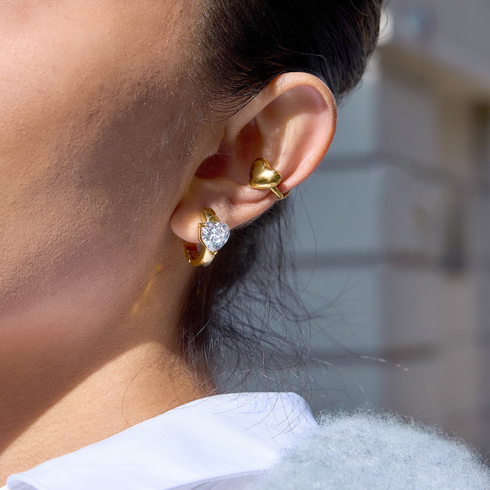Stainless steel 18k gold heart-shaped ear clips