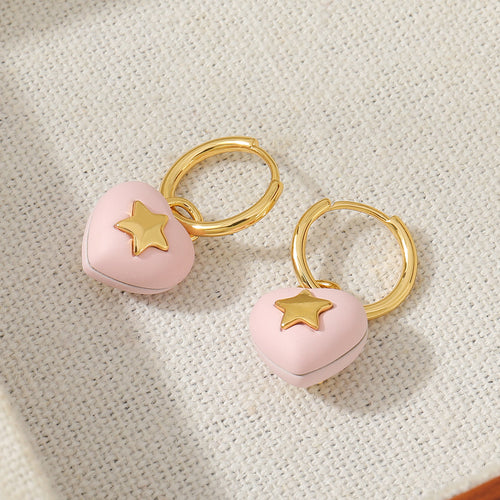 Pink heart-shaped star earrings