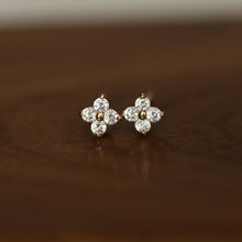 Load image into Gallery viewer, Fashionable, simple and elegant, high-end design sense, copper micro-inlaid, white zirconium 18K gold, lucky four-leaf clover mini ear studs