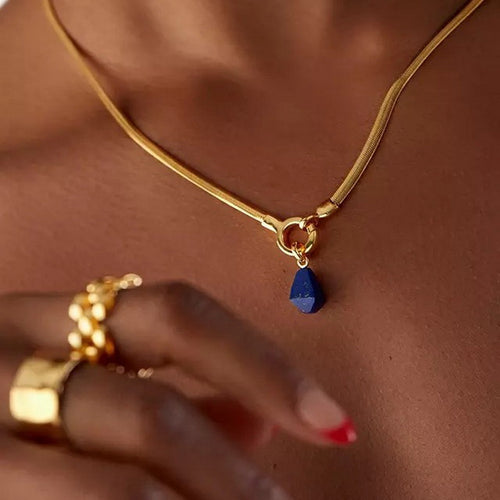 18K gold stainless steel natural stone lapis lazuli pendant necklace