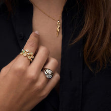 Load image into Gallery viewer, Stainless steel gold steel ring with zirconium inlay