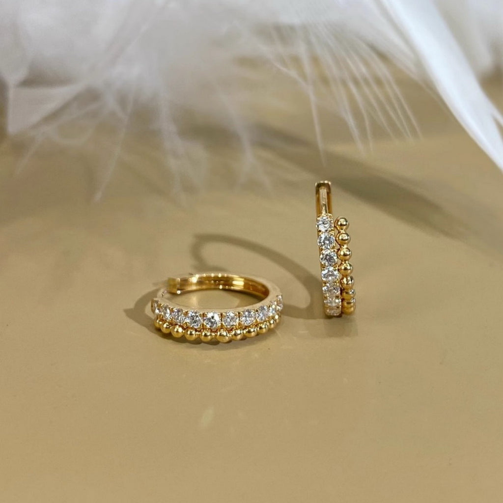 18K gold copper micro-inlaid white zirconium bead bead arrangement diamond ear buckle earrings