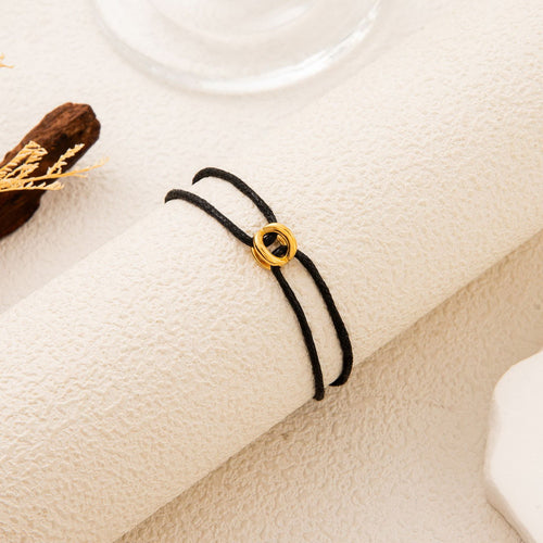 Stainless steel lucky symbol fortune bead woven rope bracelet