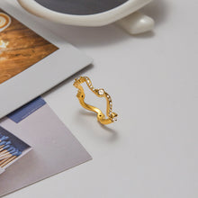 Load image into Gallery viewer, 18K gold stainless steel ring with white diamond wave pattern