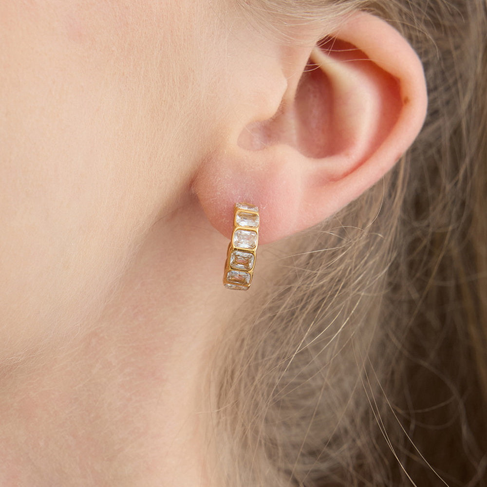 18K gold stainless steel zircon stud earrings