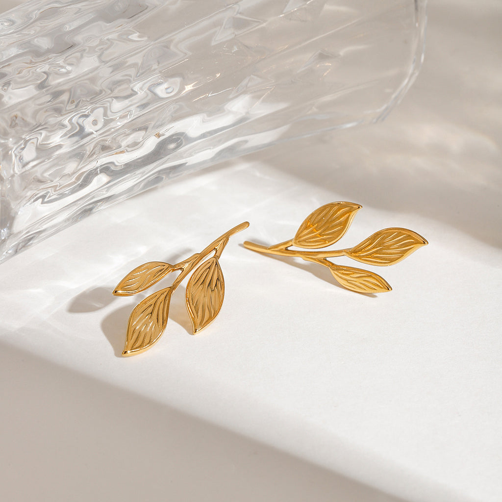 18K gold stainless steel leaf earrings
