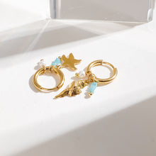 Load image into Gallery viewer, Crushed stone starfish conch pearl pendant earrings