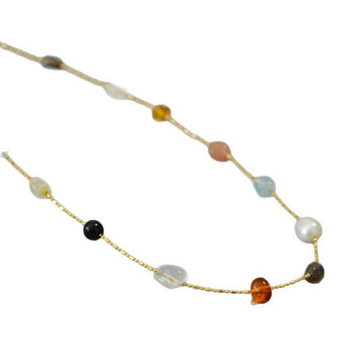 Irregular crystal stone pearl beaded necklace