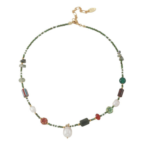 Natural stone freshwater pearl pendant, hand-beaded necklace