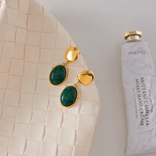 Load image into Gallery viewer, Stainless steel green resin pendant earrings