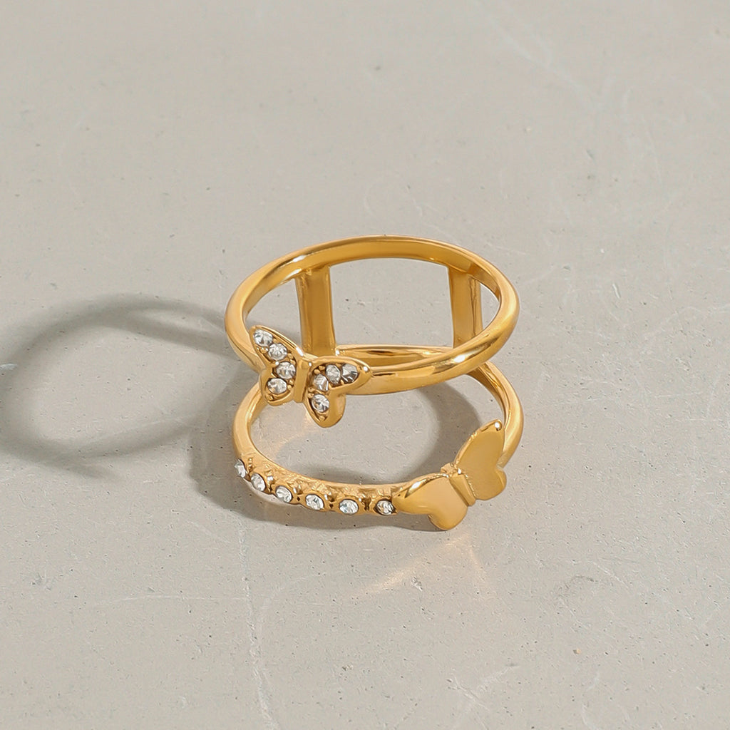 Stainless steel butterfly ring set with zirconium
