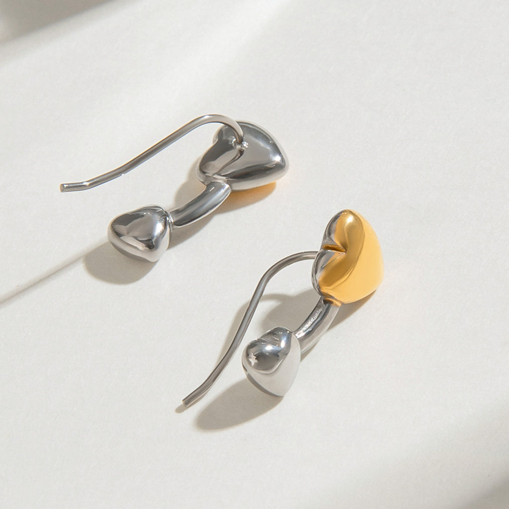Stainless steel two-color heart-shaped earrings