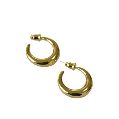 Brass gold-plated smooth crescent-shaped 925 silver needle earrings