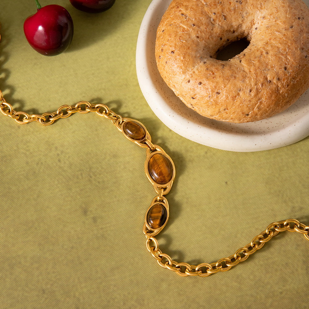 Tiger's eye gold stainless steel necklace