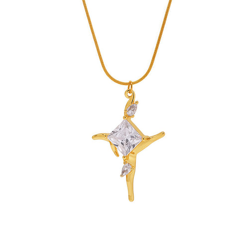 Stainless steel zircon cross pendant necklace collarbone chain