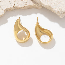 Load image into Gallery viewer, Golden stainless steel perforated teardrop earrings