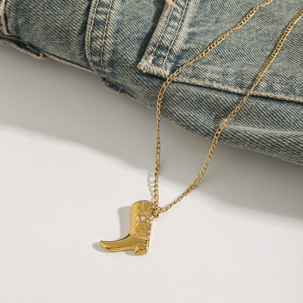 Stainless steel boot pendant necklace