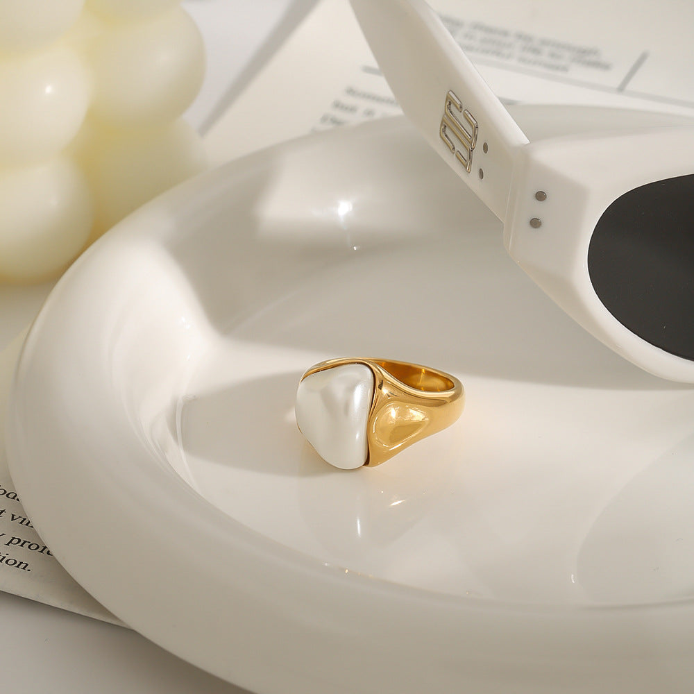 Stainless steel imitation pearl ring