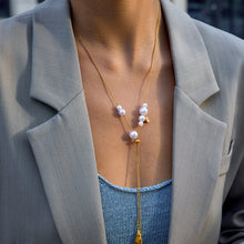 Load image into Gallery viewer, Imitation pearl stainless steel chain pendant necklace sweater chain